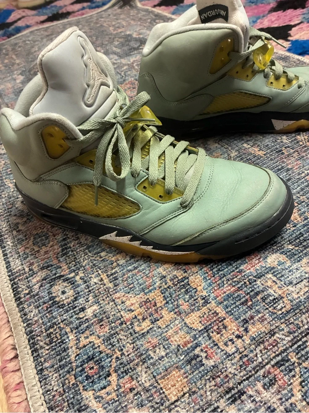 Jordan High-Top Sneakers in Mint Green and Yellow Accents